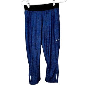 Nike Dri Fit Running Tights Leggings Base Layer size M Women Cropped Blue Black